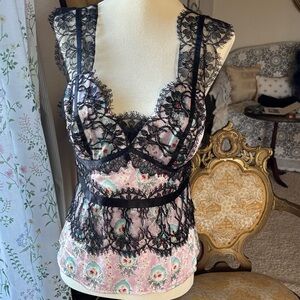 Nanette Lepore Black Lace and Pink Floral Camisole